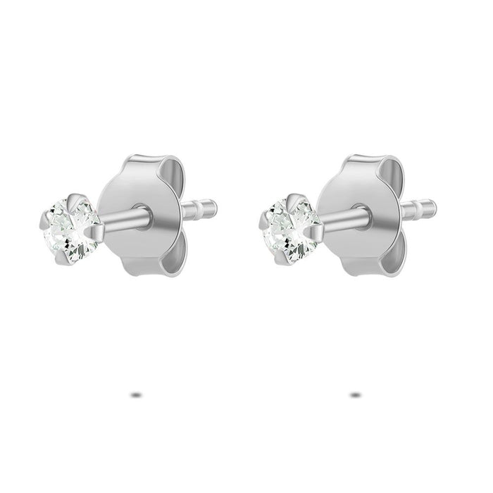 Silver Earrings, 3 Mm White Zirconia