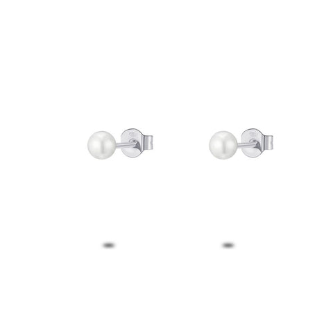 Silver Earrings, Pearl, 4 Mm