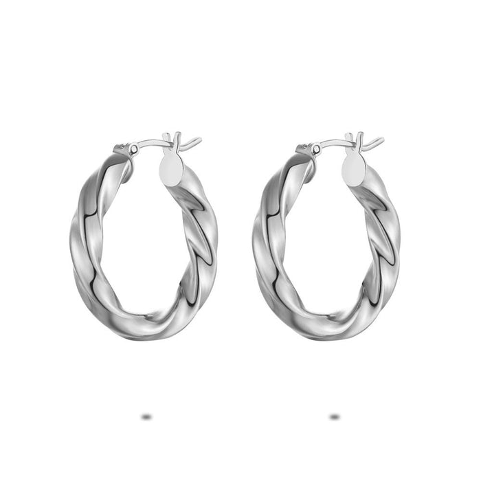 Silver Earrings, Hoop Earrings, Twisted, 25 Mm
