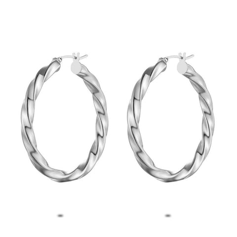 Silver Earrings, Twisted Hoop Earrings, 40 Mm