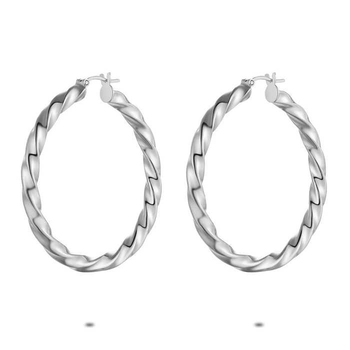 Silver Earrings, Twisted Hoop Earring, 45 Mm