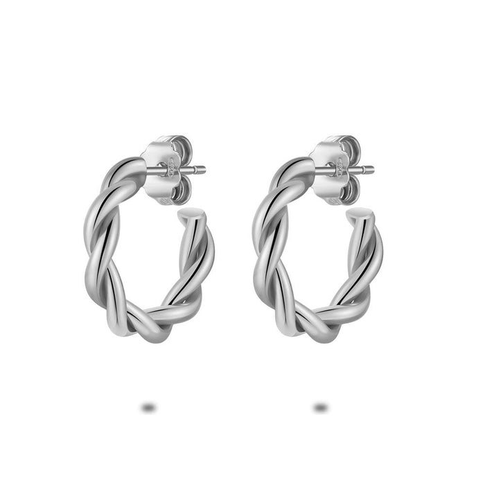 Silver Earrings, Braided Hoop Earrings, 2 Cm