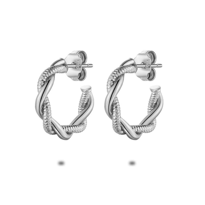Silver Earrings, Hoop Earrings, Braided, 2 Cm