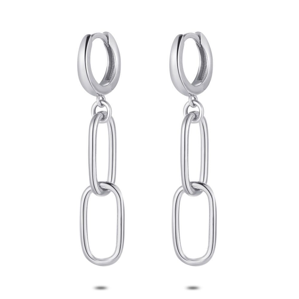 Silver Earrings, Hoop, 2 Oval Links