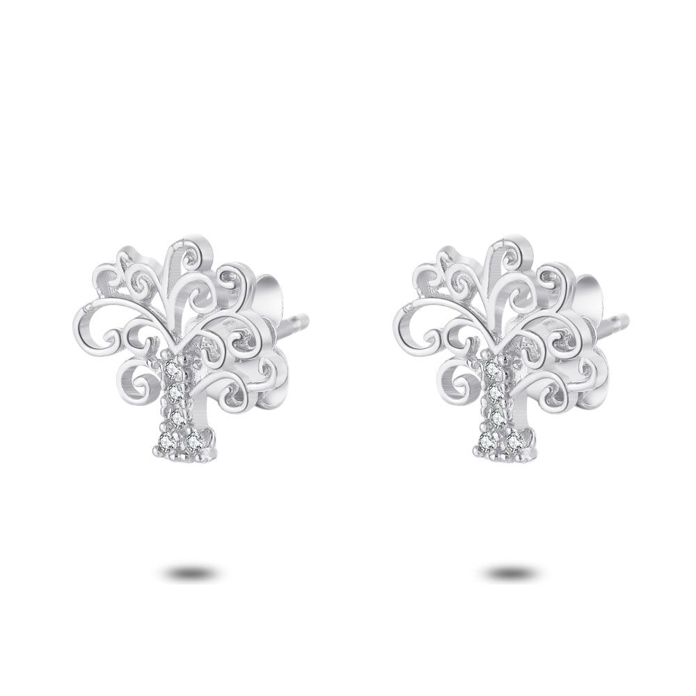 Silver Earrings, Tree, Zirconia