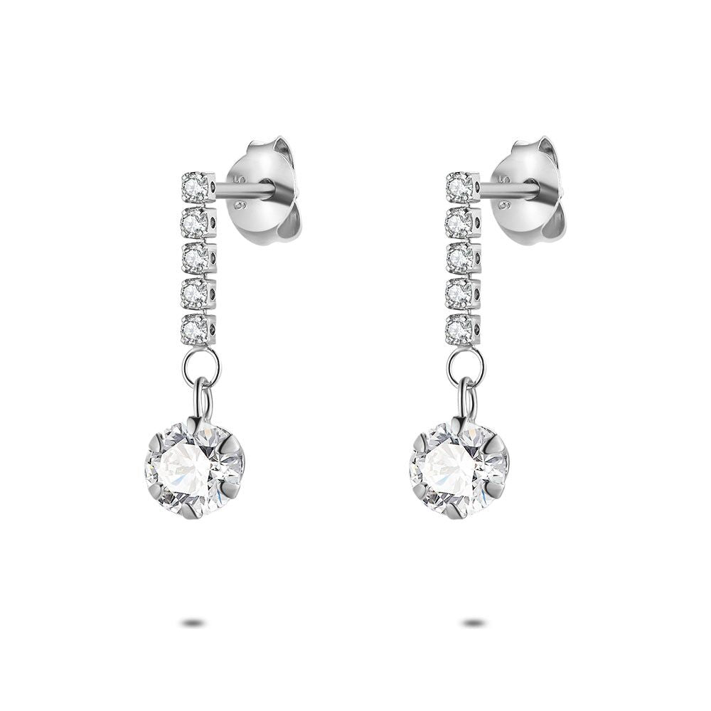 Silver Earrings, 1 Zirconia, 6 Mm