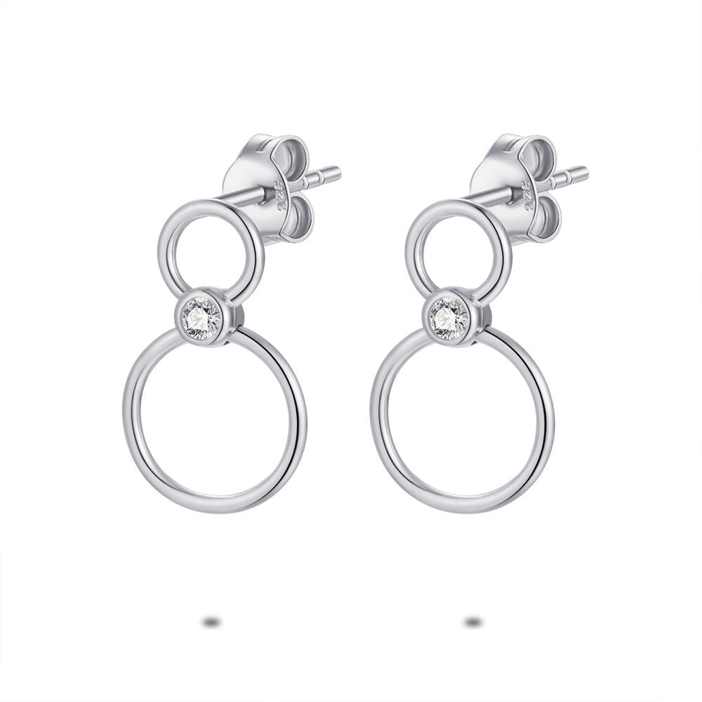 Silver Earrings, Small And Big Circle, 1 Zirconia