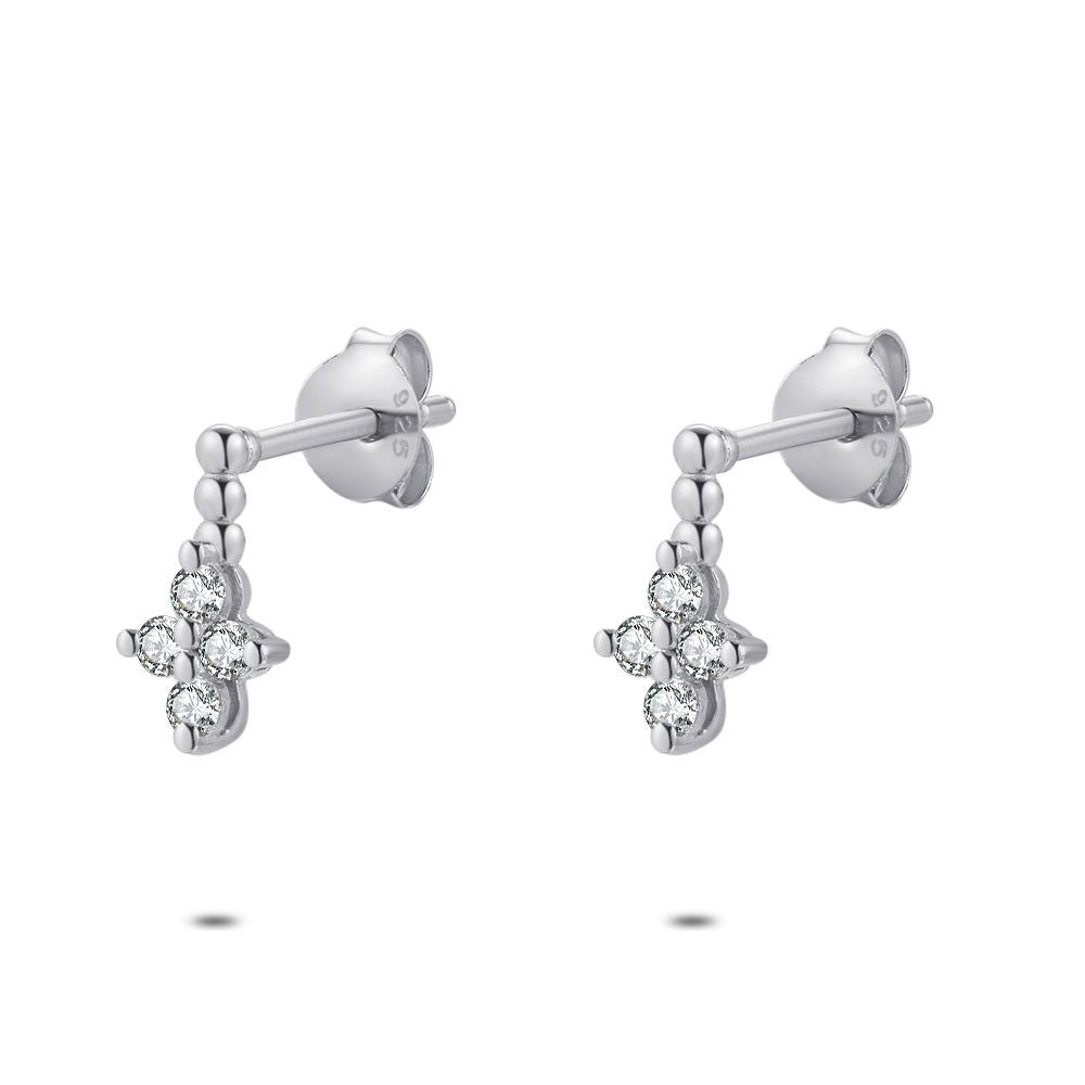 Silver Earrings, 3 Dots, 4 Zirconia