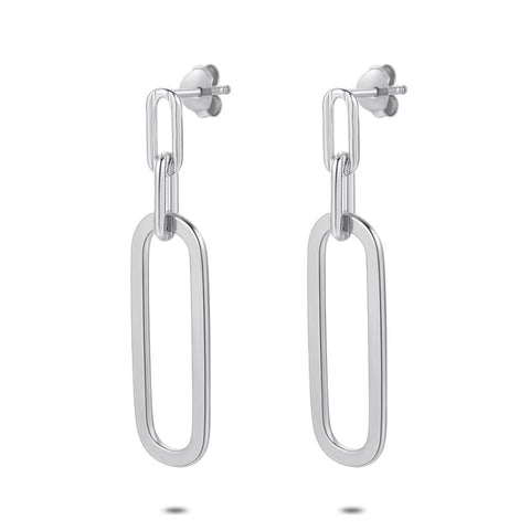 Silver Earrings, 3 Oval Links, 4 Cm