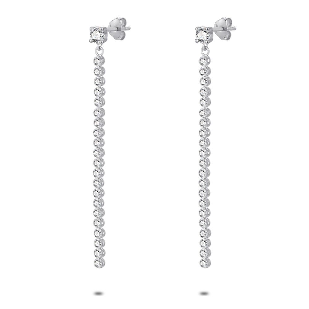 Silver Earrings, 1 Big Zirconia, 21 Hanging Zirconias, 55 Mm