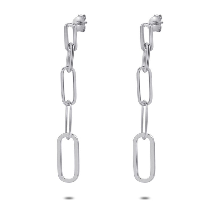 Silver Earrings, 5 Oval Links, 5 Cm
