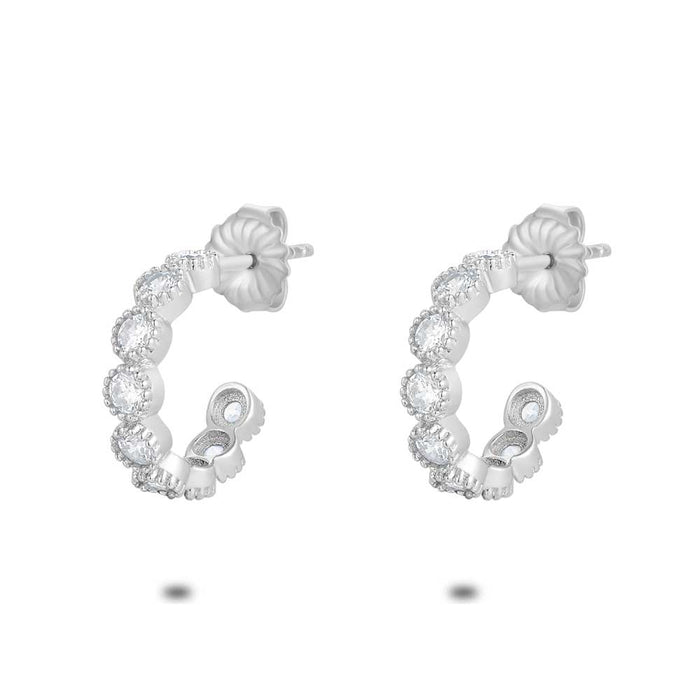 Silver Earrings, Hoop, 9 Zirconia