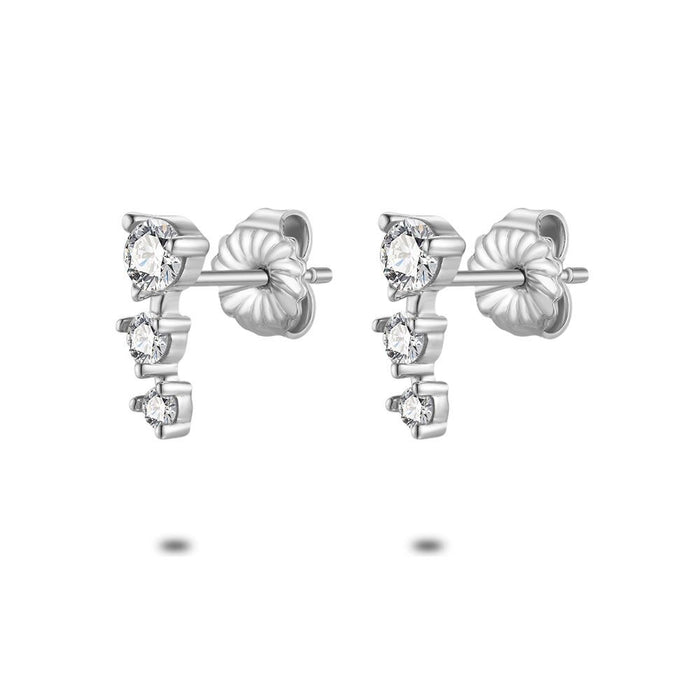 Silver Earrings, 3 Different Zirconia, White