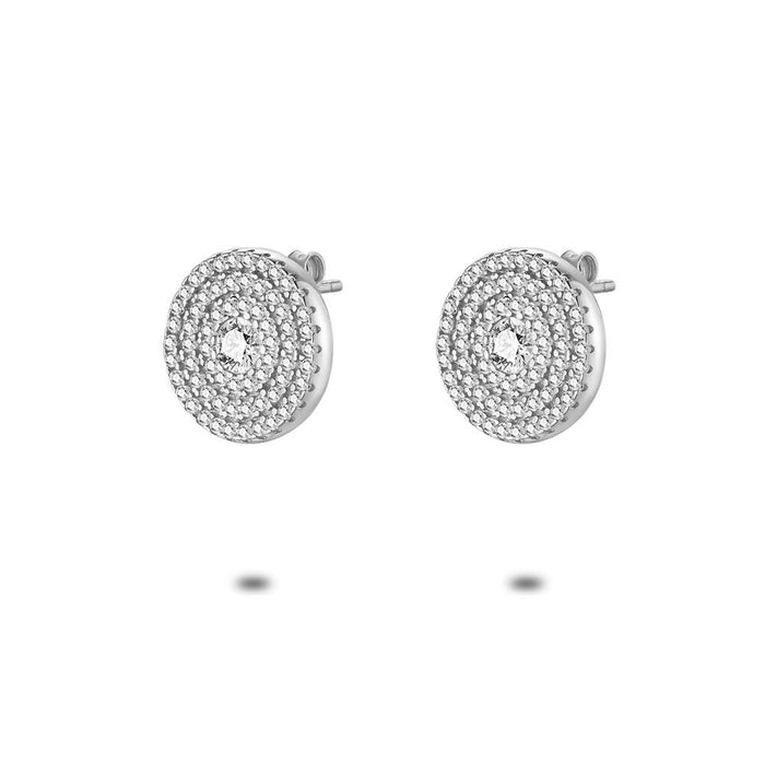 Silver Earrings, Round With Zirconia