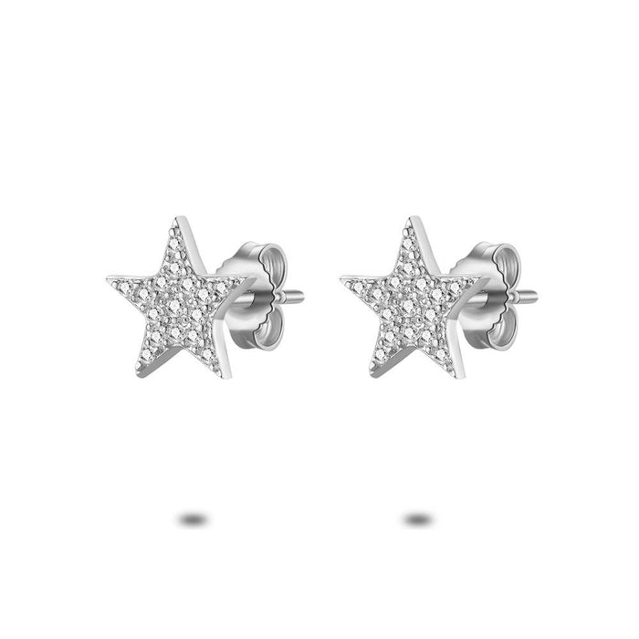 Silver Earrings, Star With Zirconia