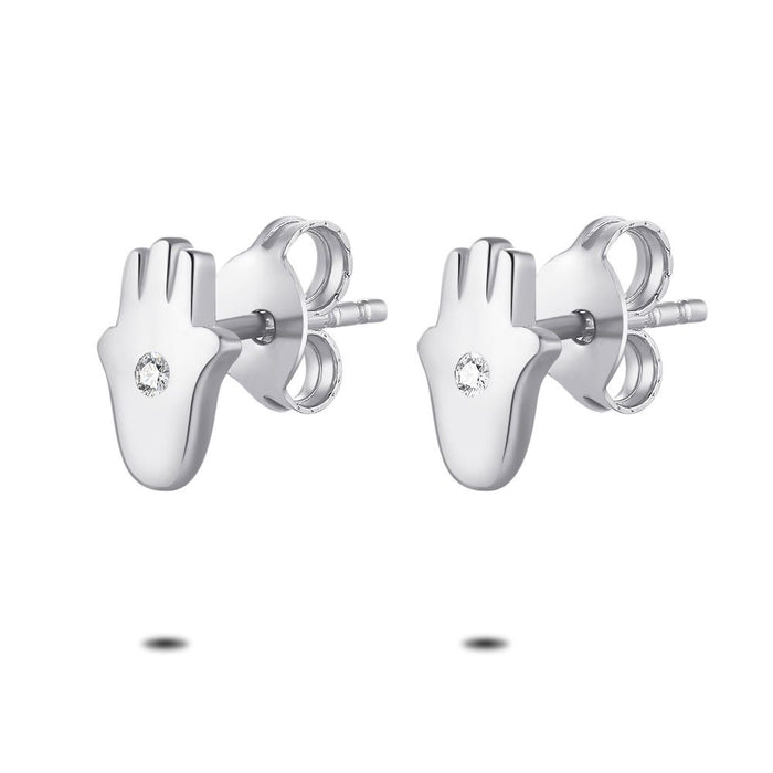 Silver Earrings, Hand, 1 Zirconia