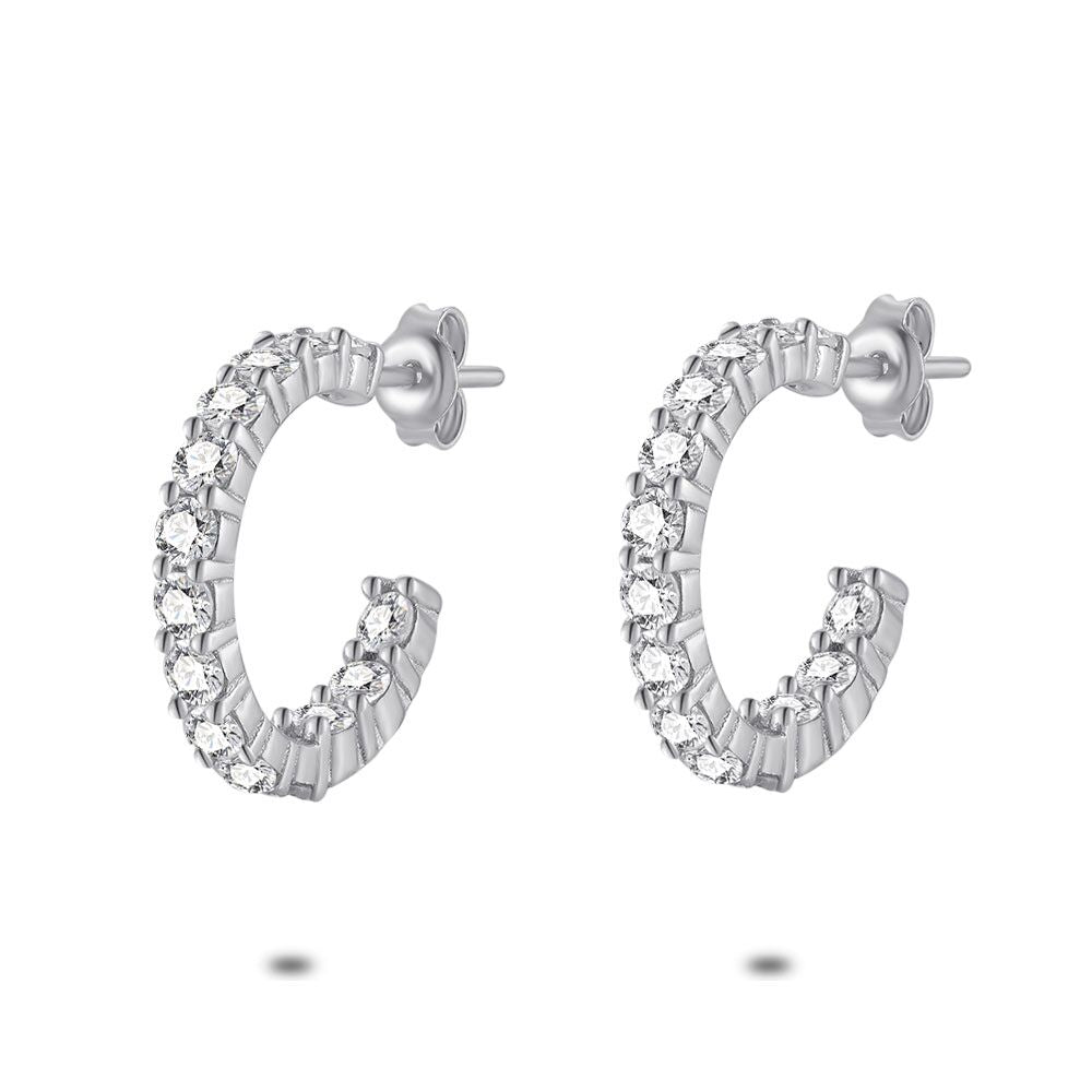 Silver Open Hoop Earrings With Zirconia