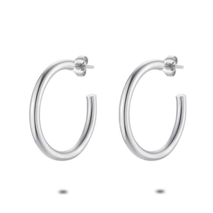 Silver Earrings, Hoops, 30 Mm/3 Mm