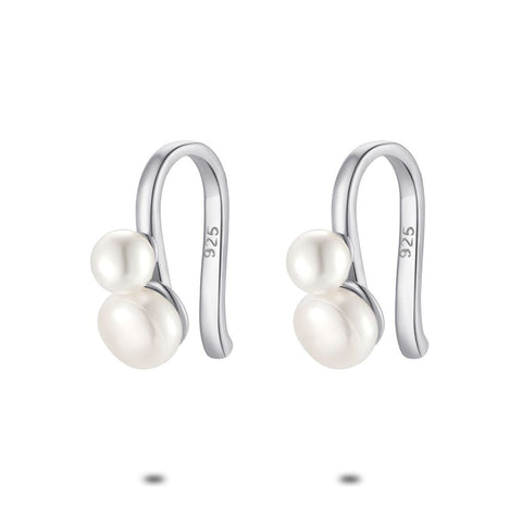 Silver Earrings, 2 Pearls On A Hook
