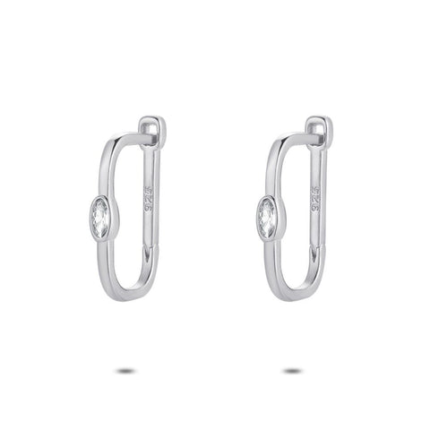 Silver Earrings, Oval Hoop, 1 Zirkonia