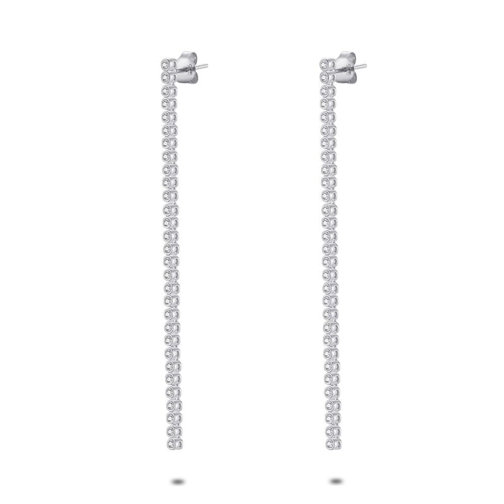 Hanging Silver Earrings,  White Zirconia, 7 Cm