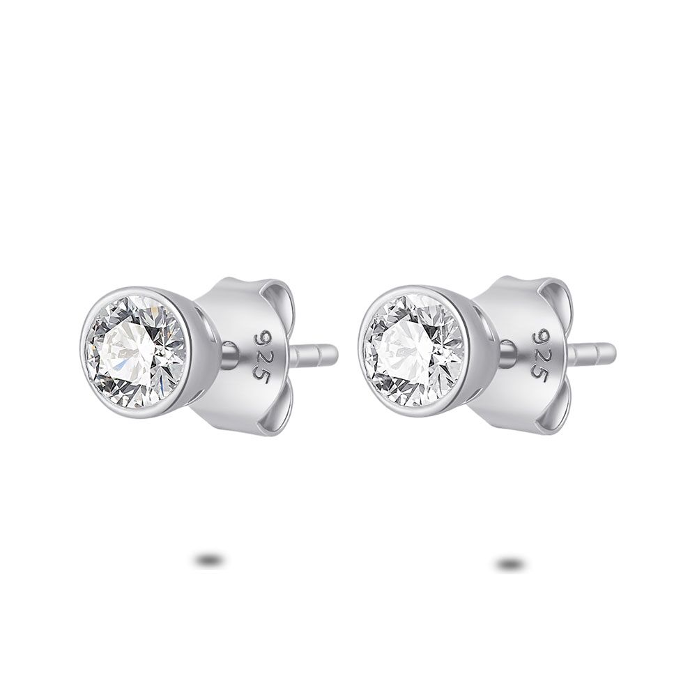 Silver Earrings Zirconia, 4 Mm