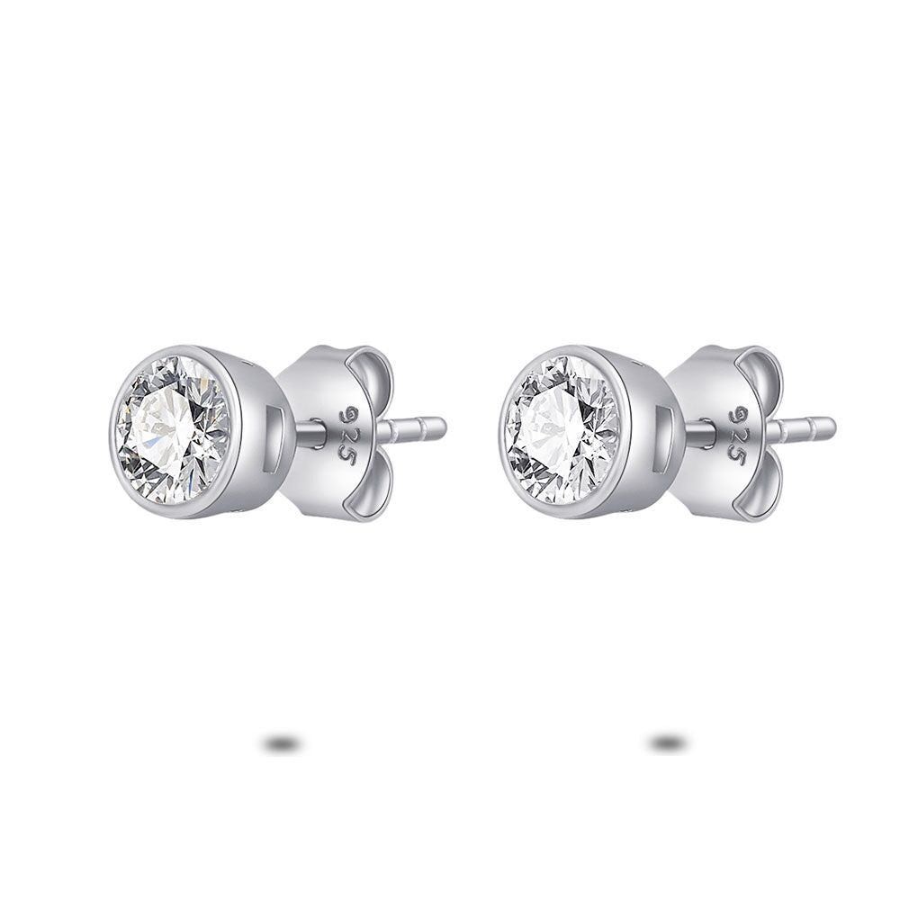 Silver Earrings, 1 Zirconia, 5 Mm