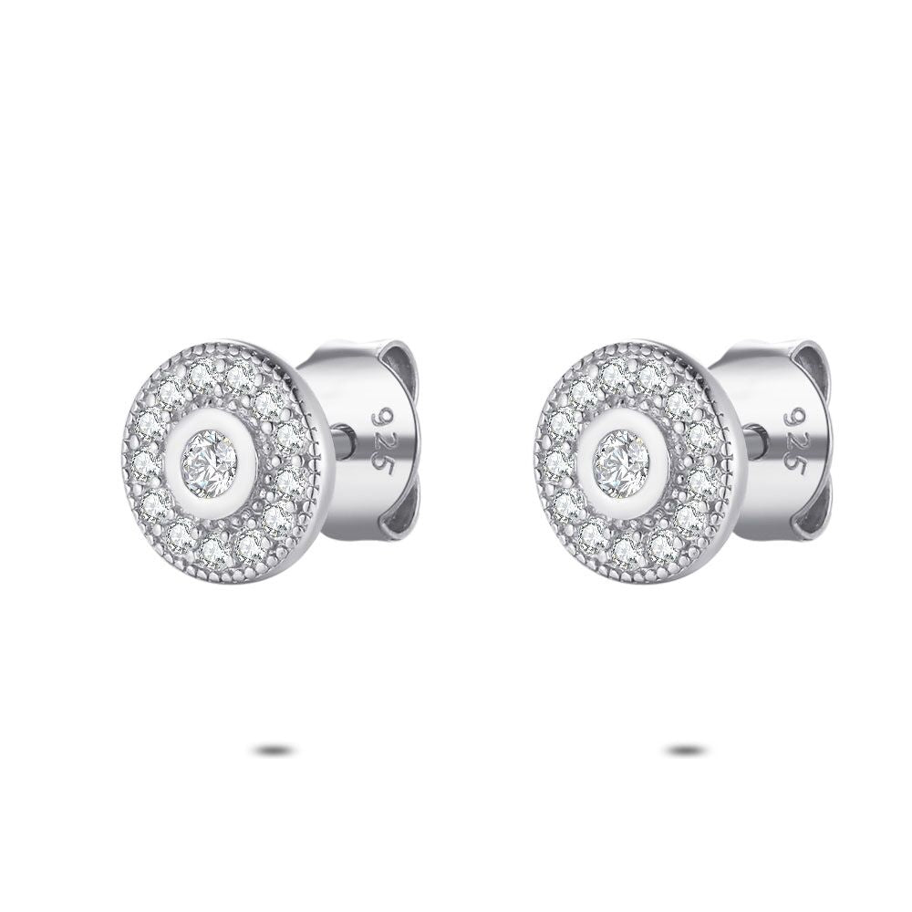 Silver Earrings, Round Flower