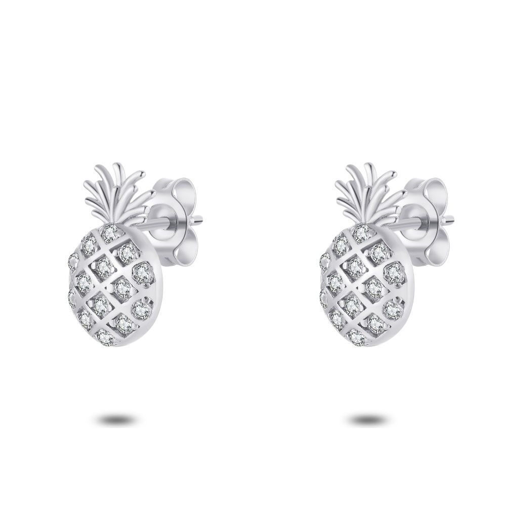 Silver Earrings, Pineapple, Zirconia