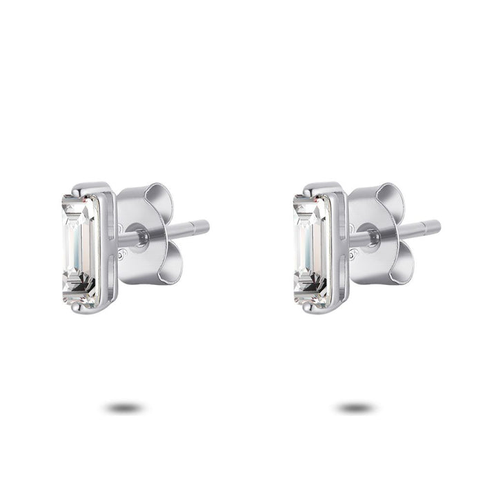 Silver Earrings, Rectangular In Crystal