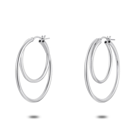 Silver Earrings, Double Hoops, 35 Mm