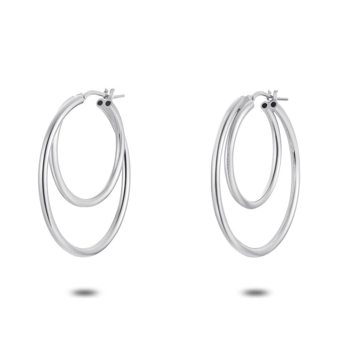 Silver Earrings, Double Hoops, 35 Mm