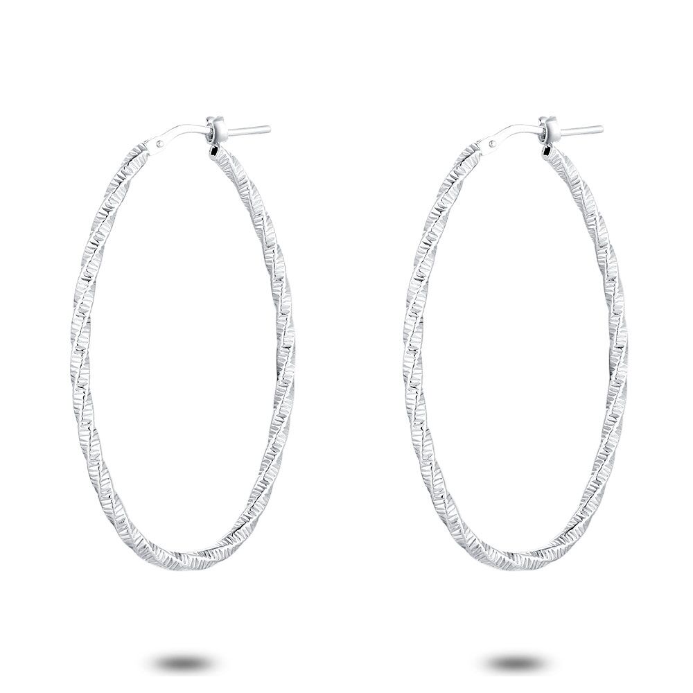 Silver Hoop Earrings, Twisted And Hammered