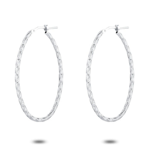 Silver Hoop Earrings, Twisted And Hammered