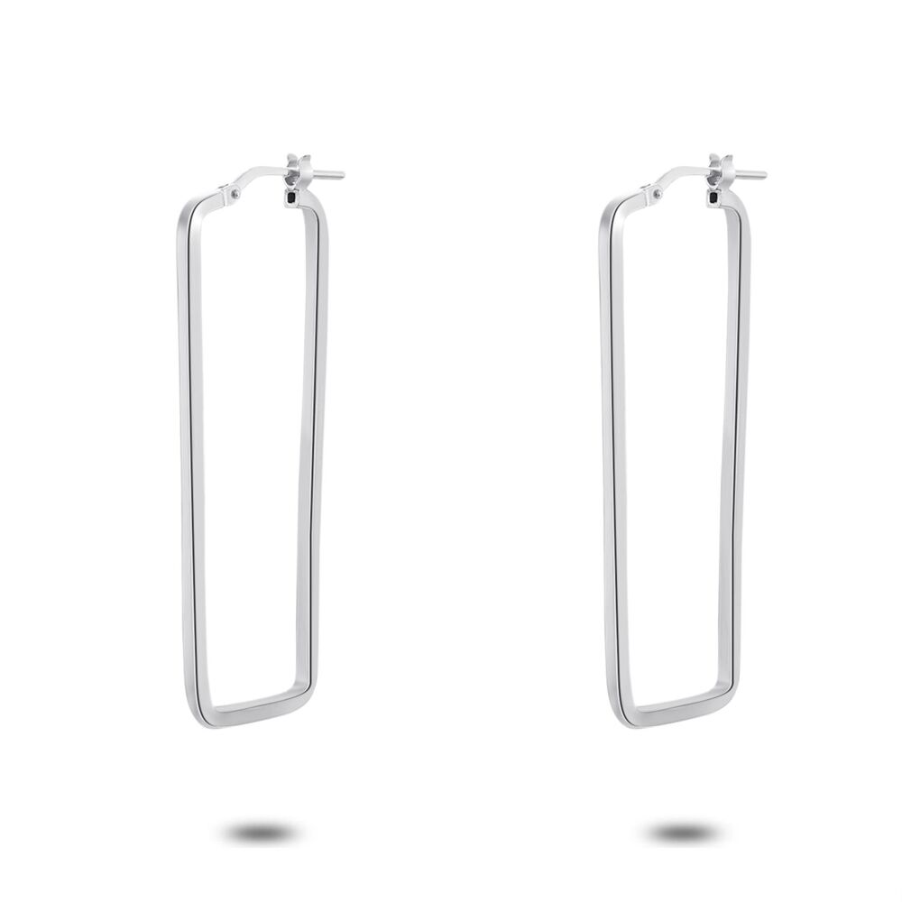 Silver Earrings, Rectangle, 43 Mm