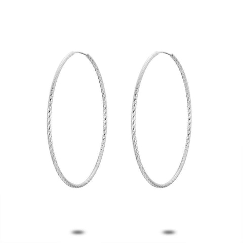 Silver Hoop Earrings, Hammered, 33 Mm
