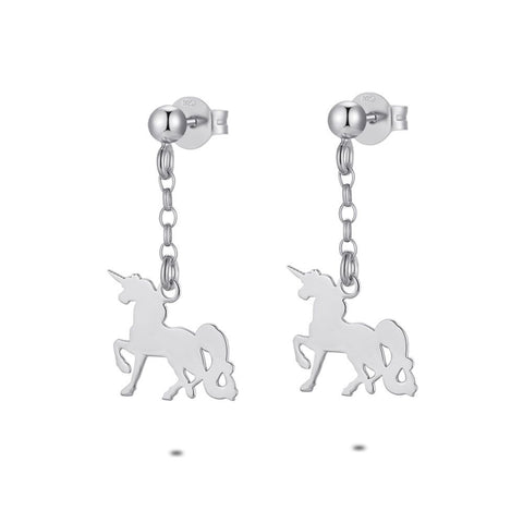Silver Earrings, Unicorn On A Chain