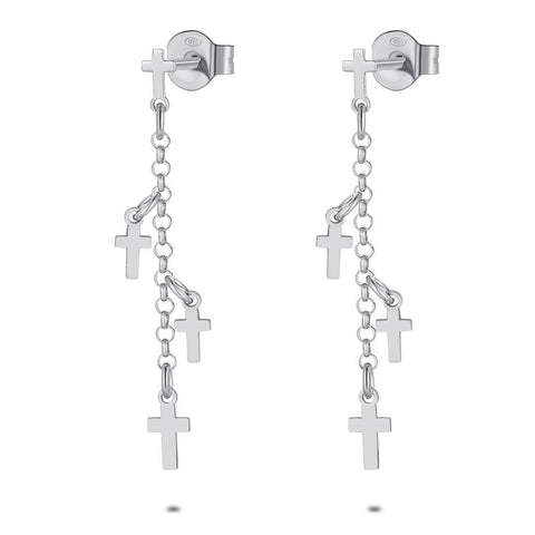 Silver Earrings, 3 Tiny Crosses