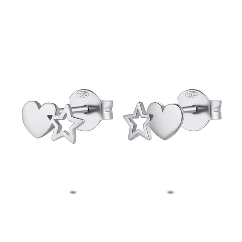 Silver Earrings, Tiny Heart And Star