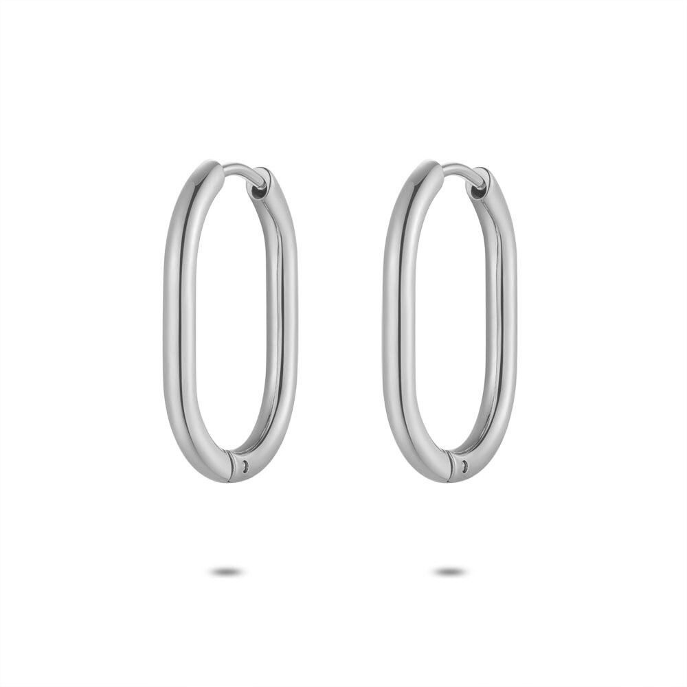 Stainless Steel Earrings, Oval Hoop Earrings, 23 Mm