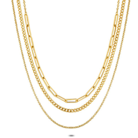Gold Coloured Stainless Steel Necklace, 3 Different Chains