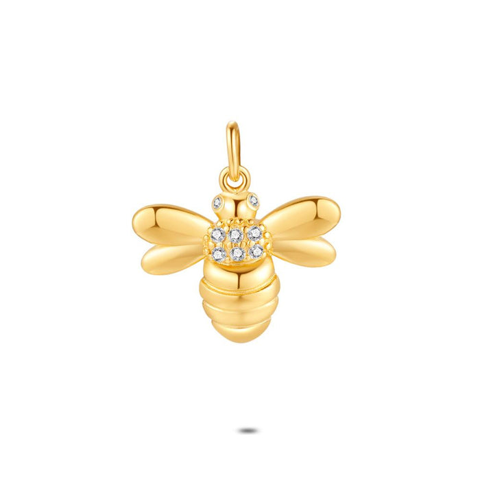 18Ct Gold Plated Silver Pendant, Bee With Zirconia