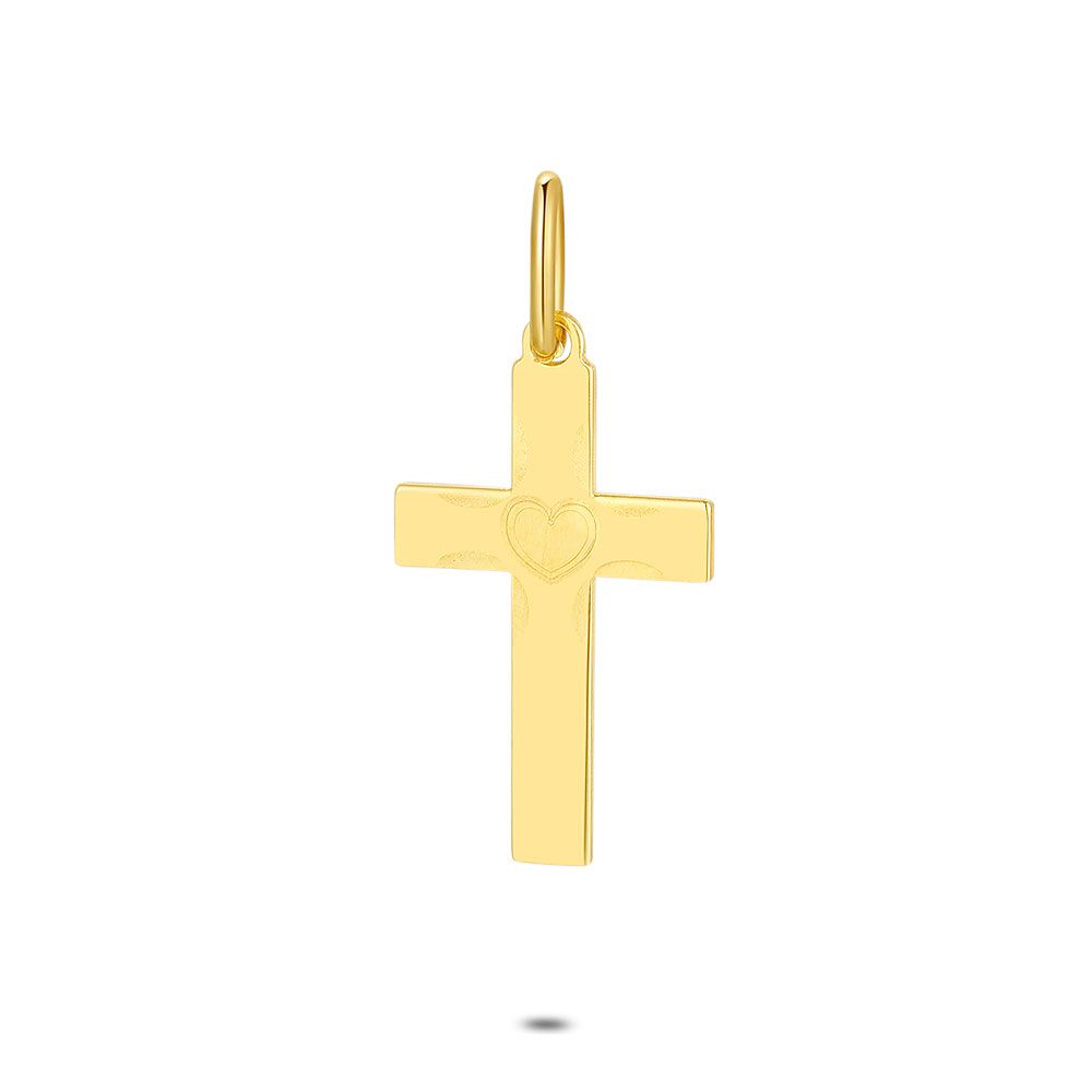 18Ct Gold Plated Silver Pendant, Cross With Heart