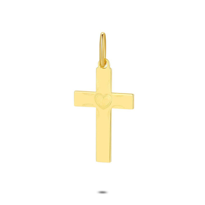 18Ct Gold Plated Silver Pendant, Cross With Heart