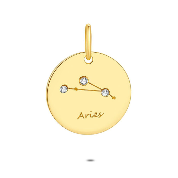 18Ct Gold Plated Silver Pendant, Round With Horoscope, Aries