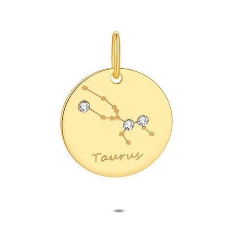 18Ct Gold Plated Silver Pendant, Round With Horoscope, Taurus