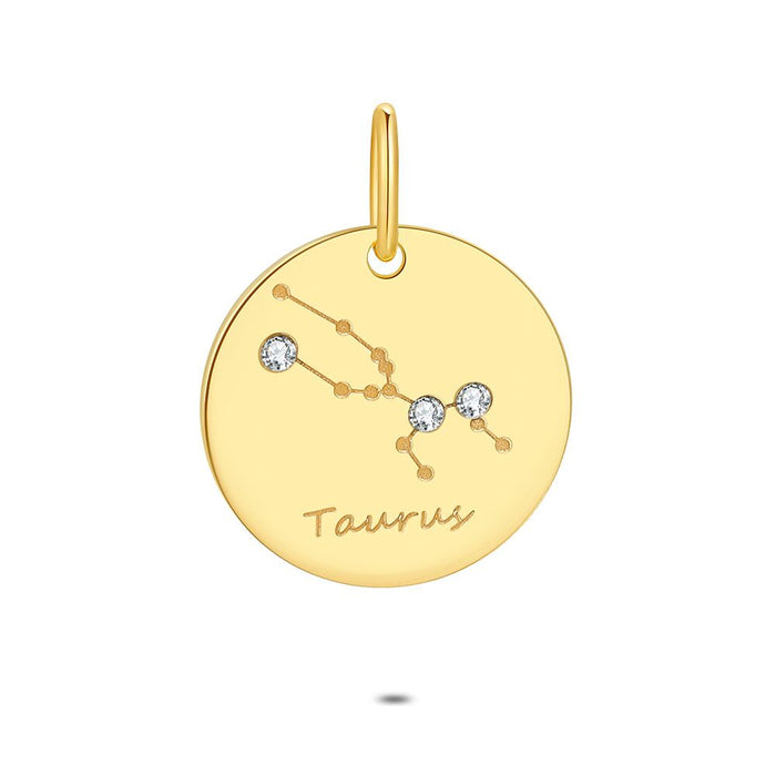 18Ct Gold Plated Silver Pendant, Round With Horoscope, Taurus