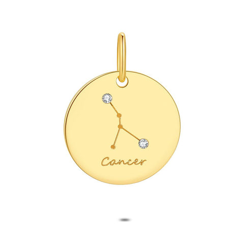 18Ct Gold Plated Silver Pendant, Round With Horoscope, Cancer