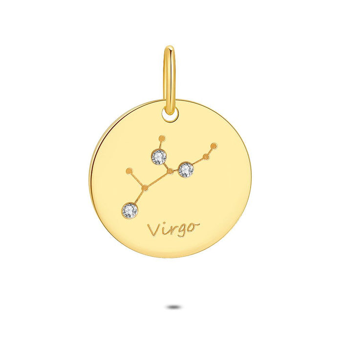 18Ct Gold Plated Silver Pendant, Round With Horoscope, Virgo