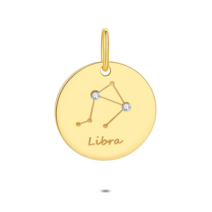 18Ct Gold Plated Silver Pendant, Round With Horoscope, Libra